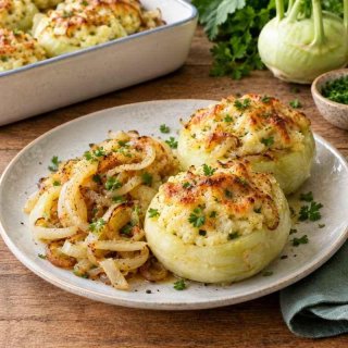Gefüllte Kohlrabi auf Schmorzwiebeln