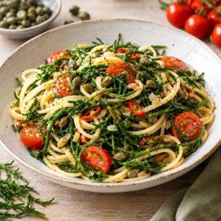 Spaghetti mit Mönchsbart und Cherrytomaten
