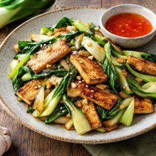 Pak Choi an gebratenem Räuchertofu