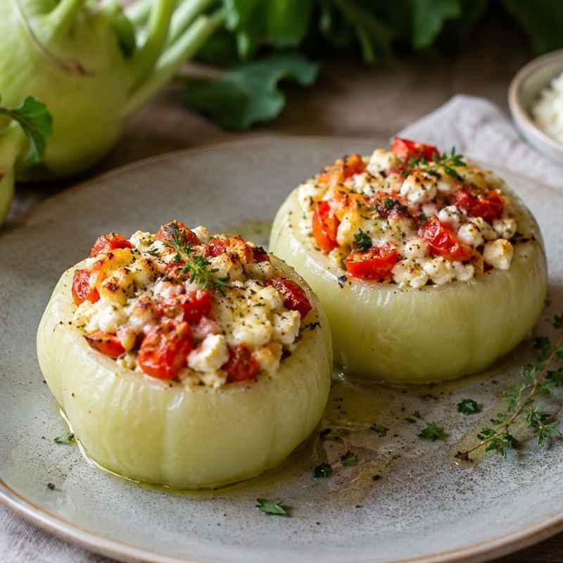 Kohlrabi mit Ziegenkäse-Tomaten-Füllung