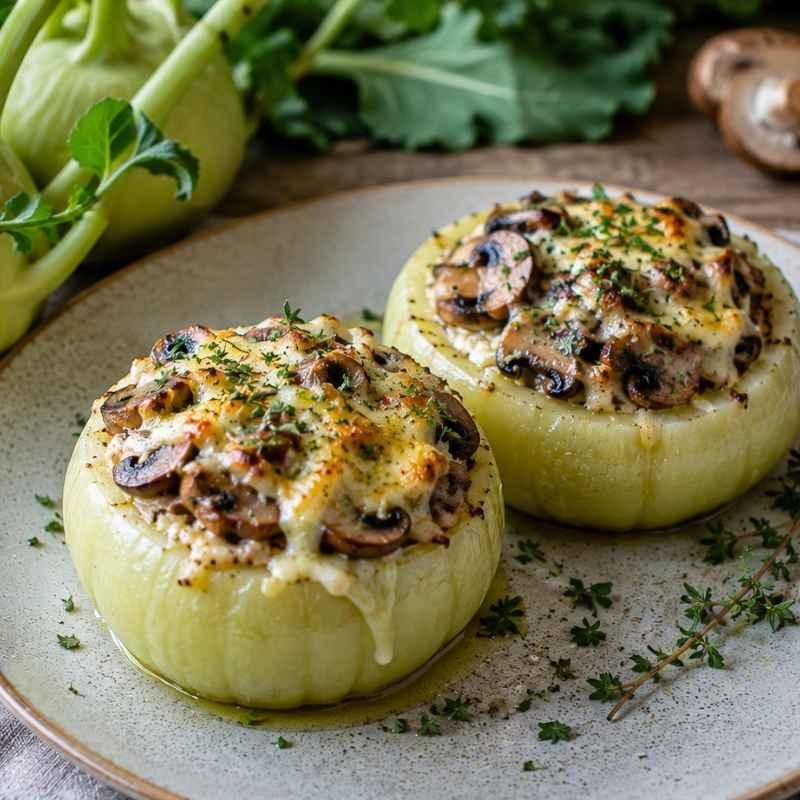 Kohlrabi mit Pilz-Käse-Füllung
